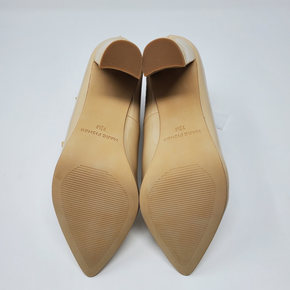 Marc Fisher Dabney Pumps Patent Light Natural Block Heel Pointed Toe NEW - Picture 5 of 6